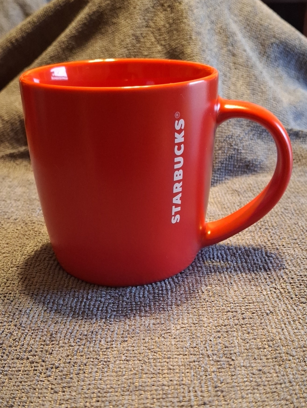 Starbucks Bright Red Ceramic Mug with Vertical Logo